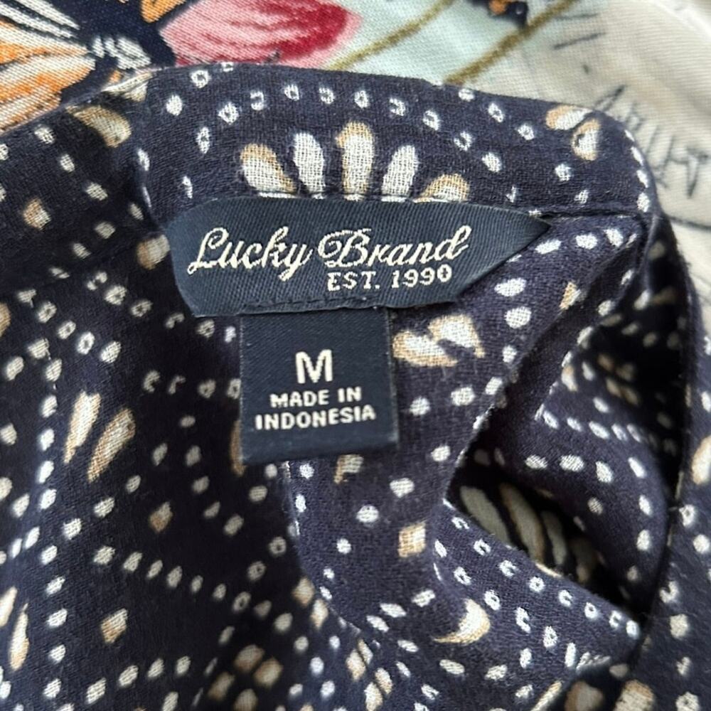 Lucky Brand Navy Floral Medallion Boho Tunic Top Long Sleeve Rayon Medium - Picture 5 of 8